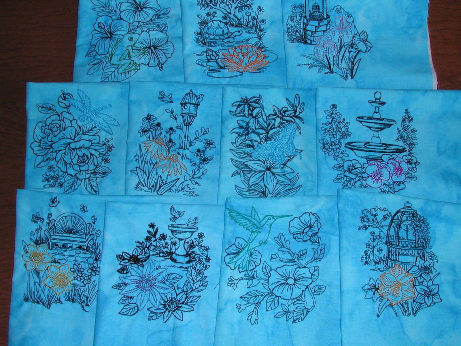 Machine Embroidered Garden Scenery Quilt Blocks eBay