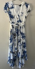 Lulus French Countryside White Floral  High-Low Tie Waist Dress Sz Large •Flawed