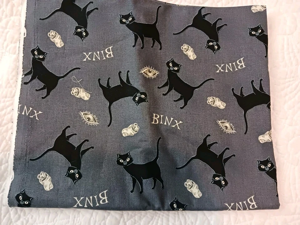 Halloween Hocus Pocus Binx the Cat Fabric & AKO Haunted Eve Black Bats Owls Bats - Image 2 of 4