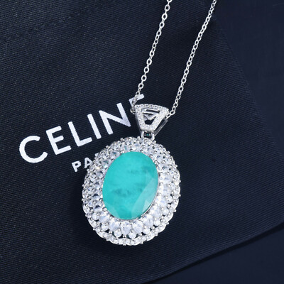 New Big Stone Oval Neon Blue Tourmaline Mix White Gems Women