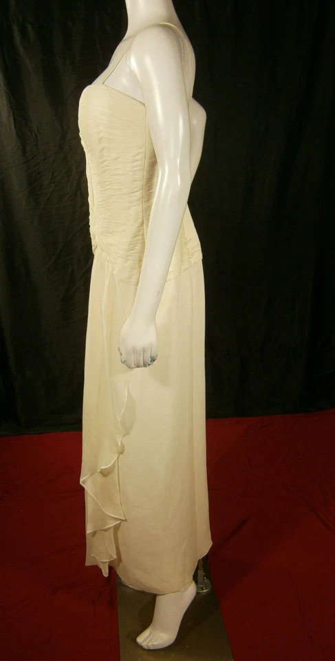 Assar NY Wedding Dress 6-10 Sheath Ivory Silk Straps Ruched Draping Crystal Pin - Image 3 of 4