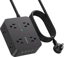 HANYCONY Power Strip Surge Protector, 5 Ft Exetnsion Cord with 5Ft, Black 