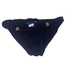 Carmen Marc Valvo Swimsuit Bikini Bottom Swimwear Solid Black With Gold Detail