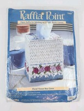 FLORAL TISSUE BOX COVER PAPER RAFFIA BUCILLA PLASTIC CANVAS CRAFT KIT 33807