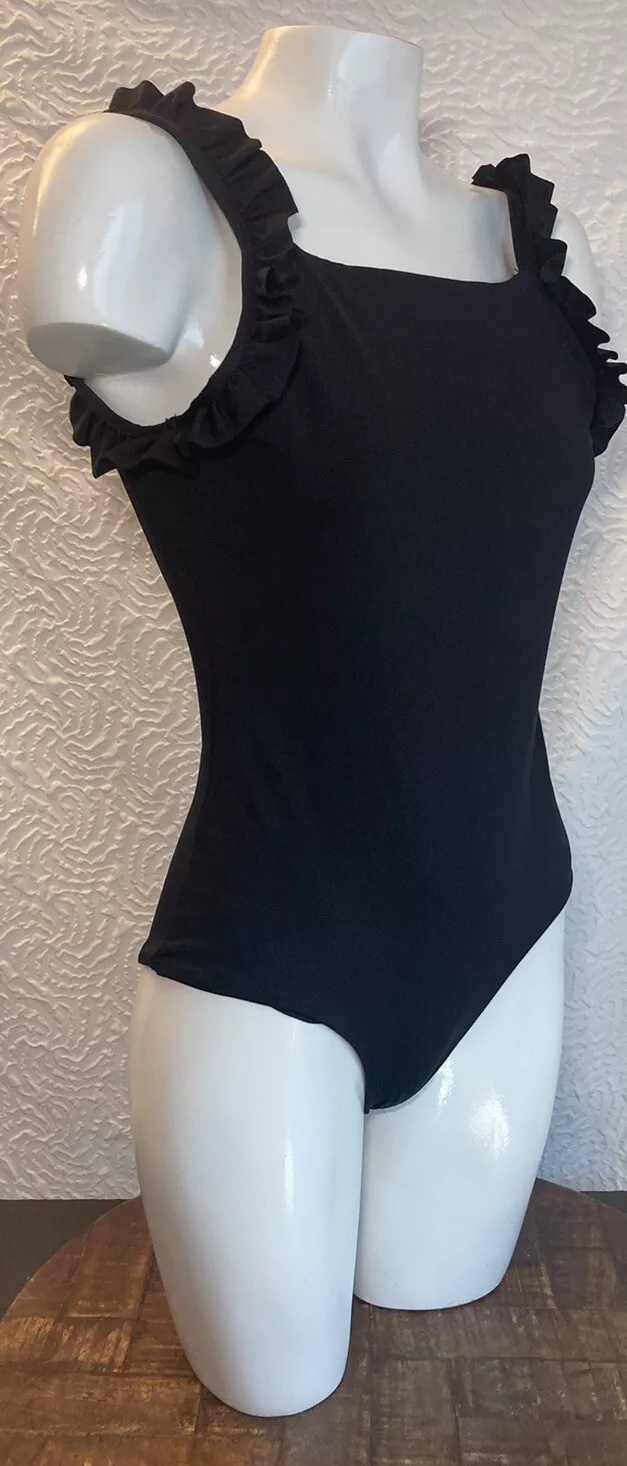 Women's One Piece Cute Ruffle Straps Black Swim Bathing Suit Size Xsmall