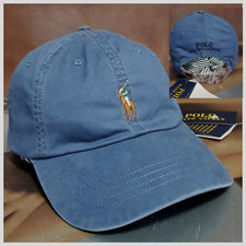 Polo Ralph Lauren Iconic Pony Leather Strapback Mens BLUE Baseball Hat/Cap:OSFA