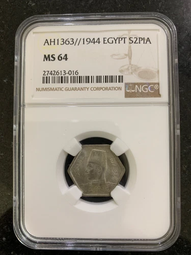Egypt NGC 1944 2 Piasters Kingdom Silver Coin Graded MS64
