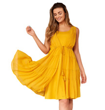 Rachel Hollis Cardigan Set  Small Knit Dress with Sheer  Mustard Yellow S