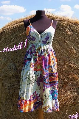 Sommerkleid Knielang Bunt Luftiges Trägerkleid Flower Power Strand Party Blumen