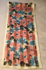 Elaine Gold oblong floral scarf purple ivory 52" x 11" SILK stains FLAWS N1 
