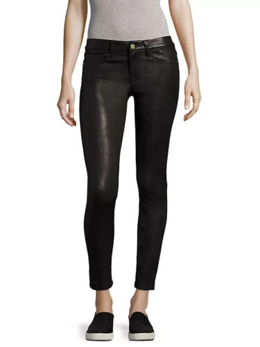 Frame Le Skinny de Jeanne 100 Leather Pants Womens 25 Black Mid Rise Luxury Slim