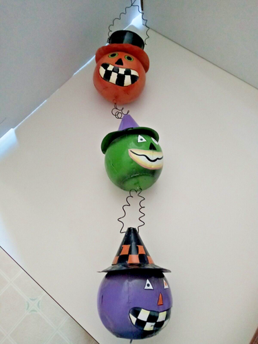 Halloween Hanging Pumpkins Jack-O-Lanterns Door Wall Metal Art 26" Candle Holder - Picture 2 of 8