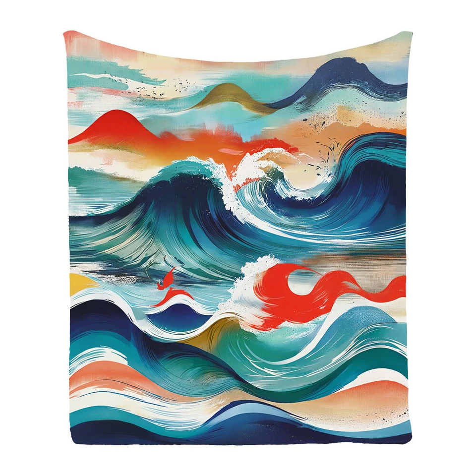 Abstract Sea Waves Flannel Bedspread Sofa Throw Blanket Holiday Birthday Gift - Image 2 of 4