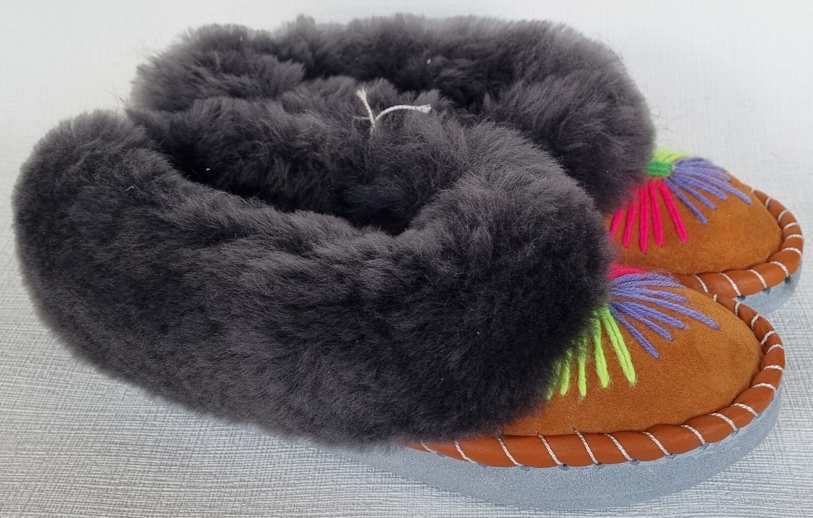 APL PELLICCIA DI AGNELLO calde PELLICCIA mocassino n.37 NUOVE pelle di pecora pelle fatte a mano colore*3