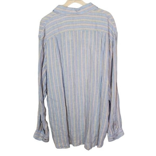 Camicia uomo Indaco Palms lino bottoni XXL blu arancione righe costiere nuova - Foto 2 di 12