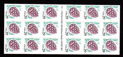 USA Scott 2491a Complete Self Adhesive Pane - Plate #B9, 1993 Pine Cone