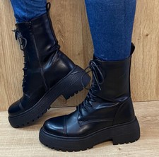 Damen Boots Stiefeletten gefüttert Winter Herbst Plateau NEU 8933 Schnürer