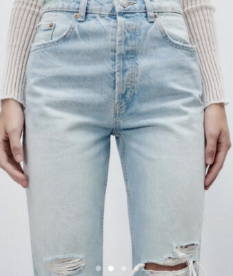 パンツ 12 Zara SIDE RIPPED EFFECT JEANS Zara Jeans Womens 4 Black Straight Leg Relaxed Distressed