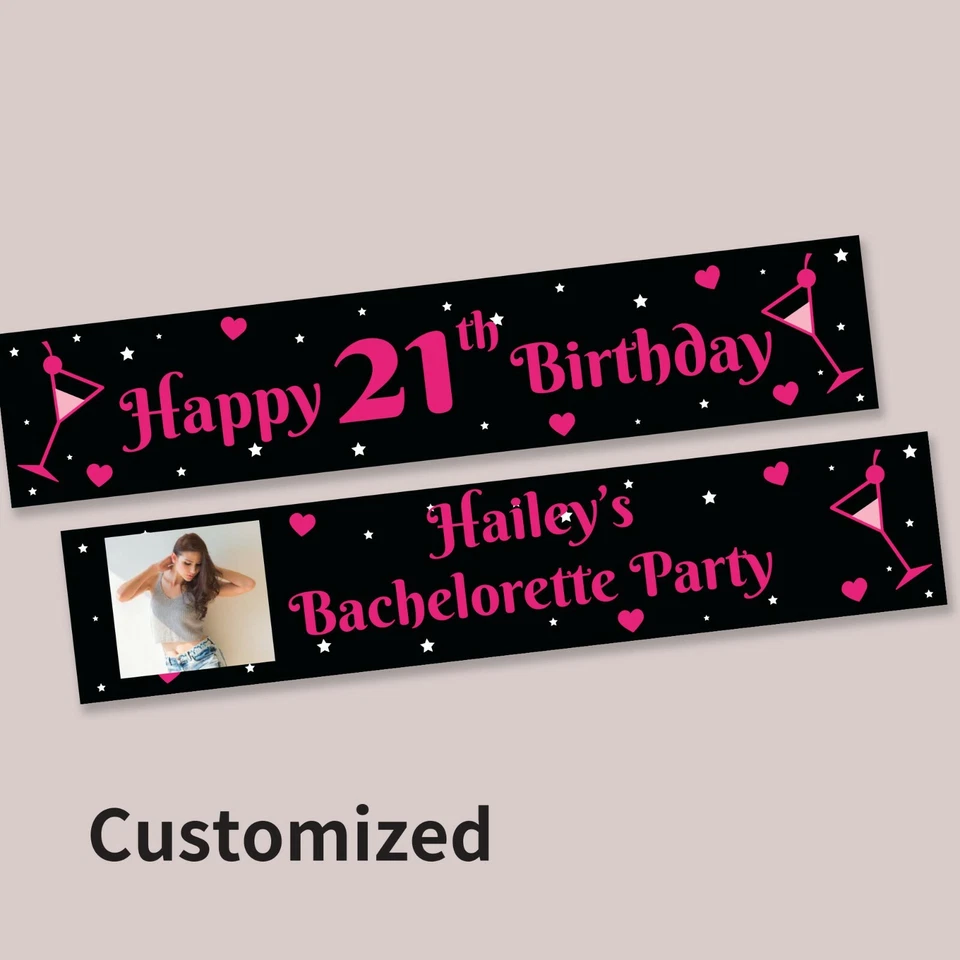Banner de fiesta de tela decoraciones colgantes cumpleaños gallinas 18 21 personalizado Foto 3 de 4