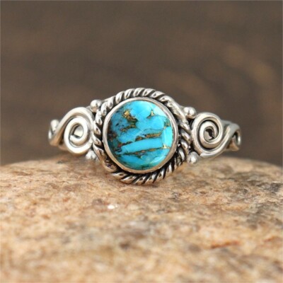 925 Sterlingsilber Damen Blau Kupfer Türkis Natürlicher Edelstein