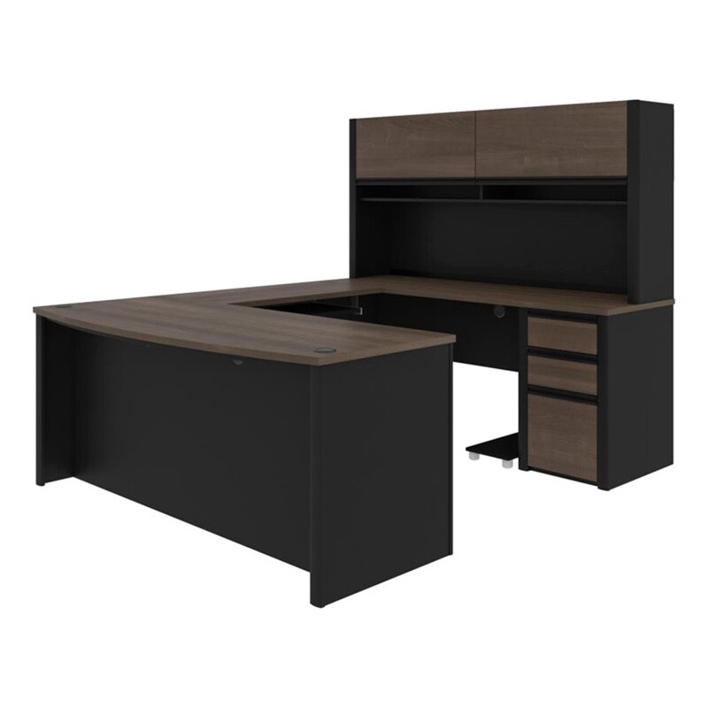 Atlin Designs Contemporary 6 PC Wood U Shaped Computer Desk with Hutch ...