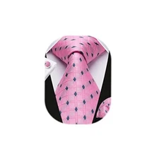  Mens Ties Set Stripe Plaid Ties for Men and Pocket Square Cufflinks 03a-pink