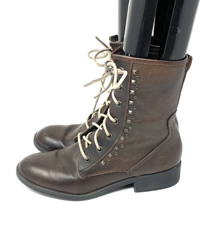 Skechers Brown Leather Studded Combat 