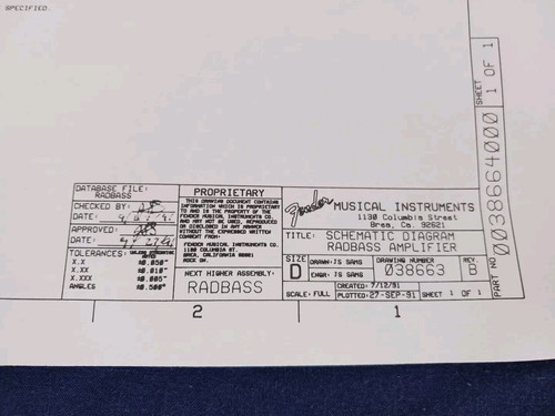 '91 FENDER RADBASS Amplifier Service/Schematic Diagram *NOT PDF* - Picture 2 of 4