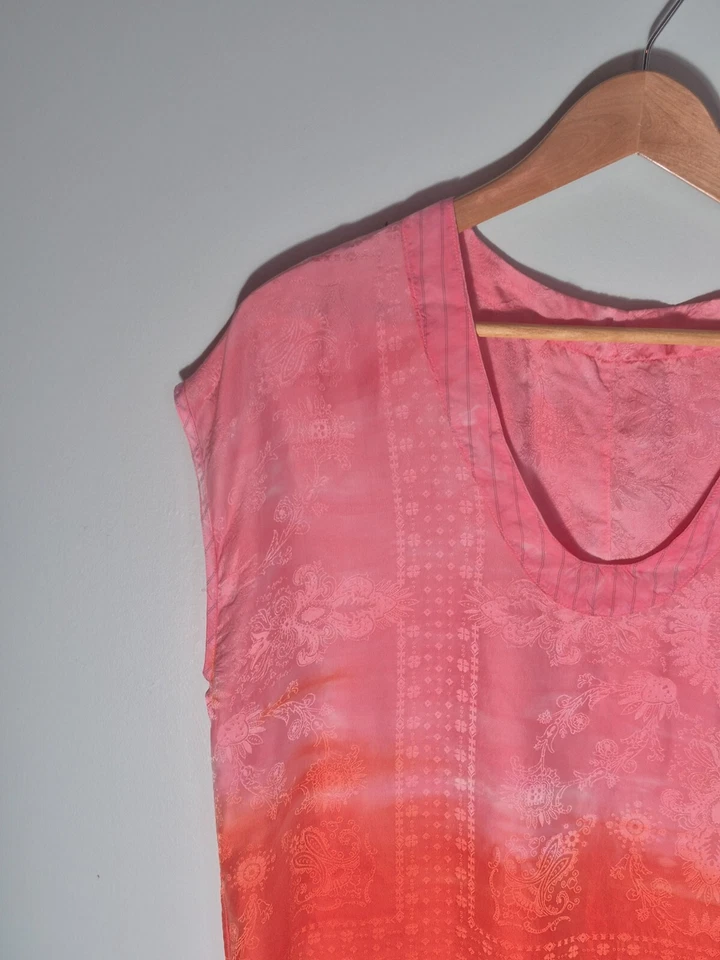 Top Raquel Allegra Mujer Grande Sin Mangas Rosa Ombre 100% Seda Fluido Femenino Foto 3 de 4