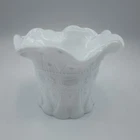 Vintage Kemple Lace & Dewdrop Pattern Milk Glass Ruffled Edge Planter Posy Vase