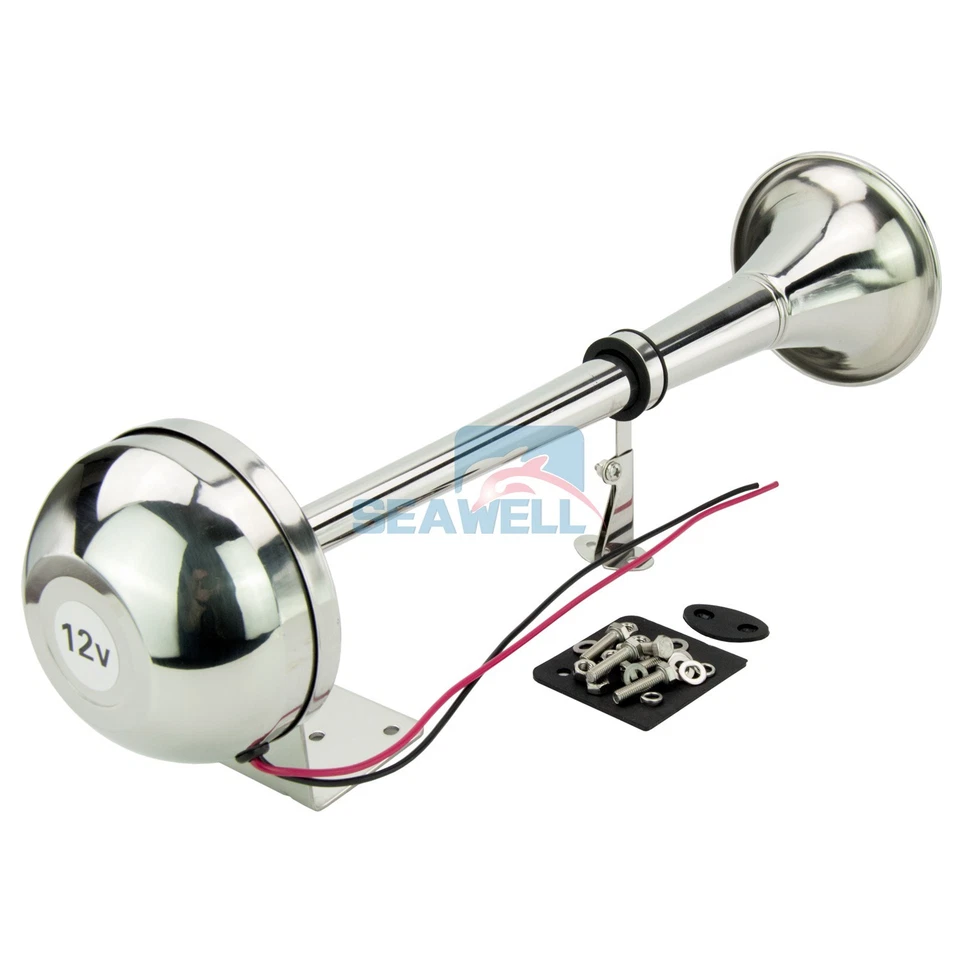 Klaxon de trompette marin en acier inoxydable, klaxon de bateau simple 12V - Photo 2/4
