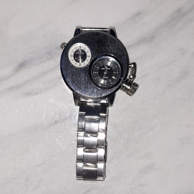 V6 Super Speed Quartz Analog Watch Black Dial Silver Metal Bracelet Fixed Bezel