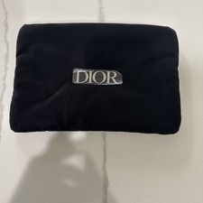 Christian Dior Black Soft Satin Cosmetic Bag Pouch Silver Hardware Zip GWP