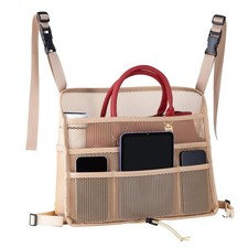 Car Net Pocket Handbag Holder Between Seats 3 Layers Purse Storage Beige Org
