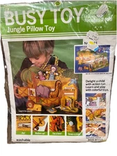 1977 Donald Art Busy Toy Jungle Pillow Craft Kit Learn To Zip Button Snap Tie