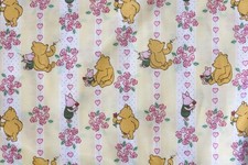 VTG Classic Pooh Piglet Satin Flannel Backed Fabric Striped Pink Hearts Flowers