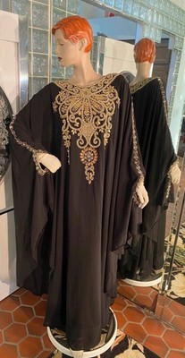 Abaya Caftan Georgette Jacket Black Gown Islamic Kaftan Dubai Farasha Moroccan