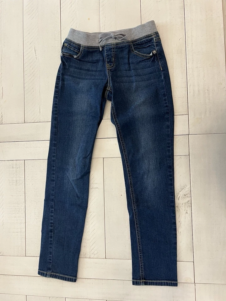 Girls Justice Simply Low Super Skinny Stretch Blue Elastic Drawstring Jeans 10 - Image 2 of 4