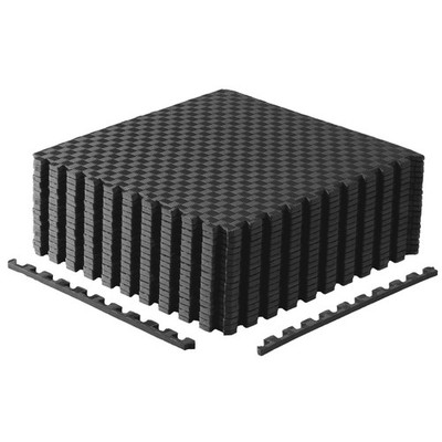 Foam Exercise Mat 1/2 Thick 12 Tiles 48 SQ FT Pebble Black MTIS-1206PX2 Barbell