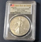 U.S. Mint 2024-(W) American Silver Eagle PCGS Gem Unc First Day, 1 oz .999