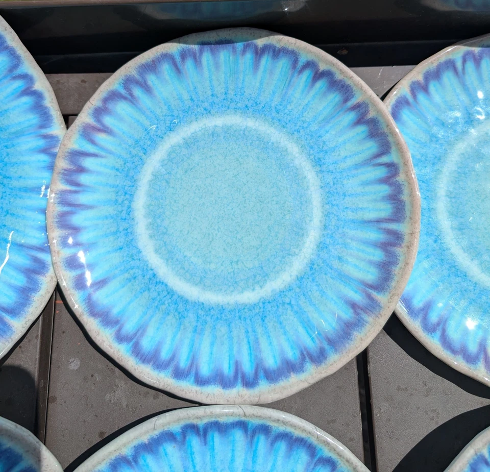 Меламин искусственная синяя капельная глазурь обед салат тарелки (8) цветок пикник 222 пятый - Изображение 4 из 4