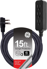 GE 3-Outlet Power Strip Surge Protector 15 Ft Braided Long Cord Extension Cord S