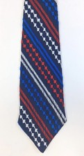 Handmade Cotton Tie Blue Red White Textured Knit OOAK Unisex Lightweight 3.5"