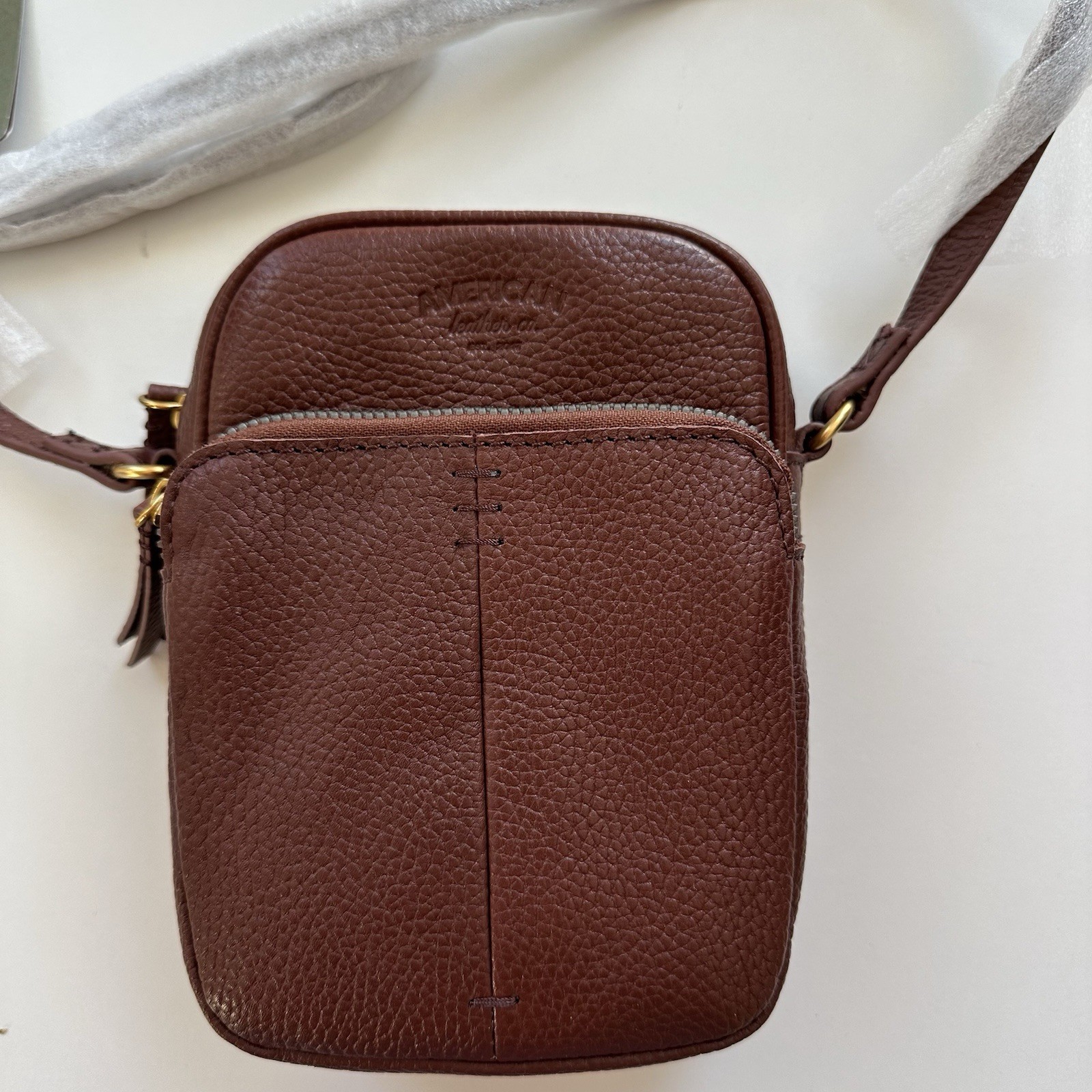 NWT American Leather Co Cleveland Mini Crossbody Bag Brown Pebbled Leather