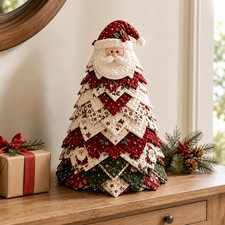 Christmas Santa Quilted Tree Decor, Fabric Tabletop Holiday Ornament Gift