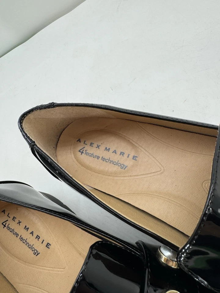 Alex Marie 珍珠女式 7 码装饰黑色人造漆皮乐福鞋平底鞋 — 第 3/4 张图片