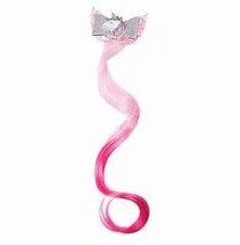 QHP Girls Unicorn hair extension Pink with unicorn on clip