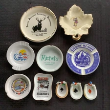 Lot of 10 Vintage Ceramic Collectible Ashtrays Insurance State Restaurant Etc