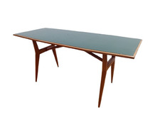 Tavolo rettangolare di modernariato in faggio , piano in vetro -vintage -anni 50
