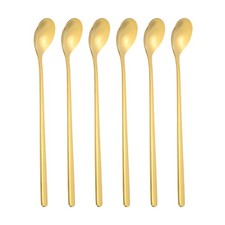 Long Handle Iced Tea Spoon, 6 Pcs 7" Stainless Steel Long Spoons, Gold Tone